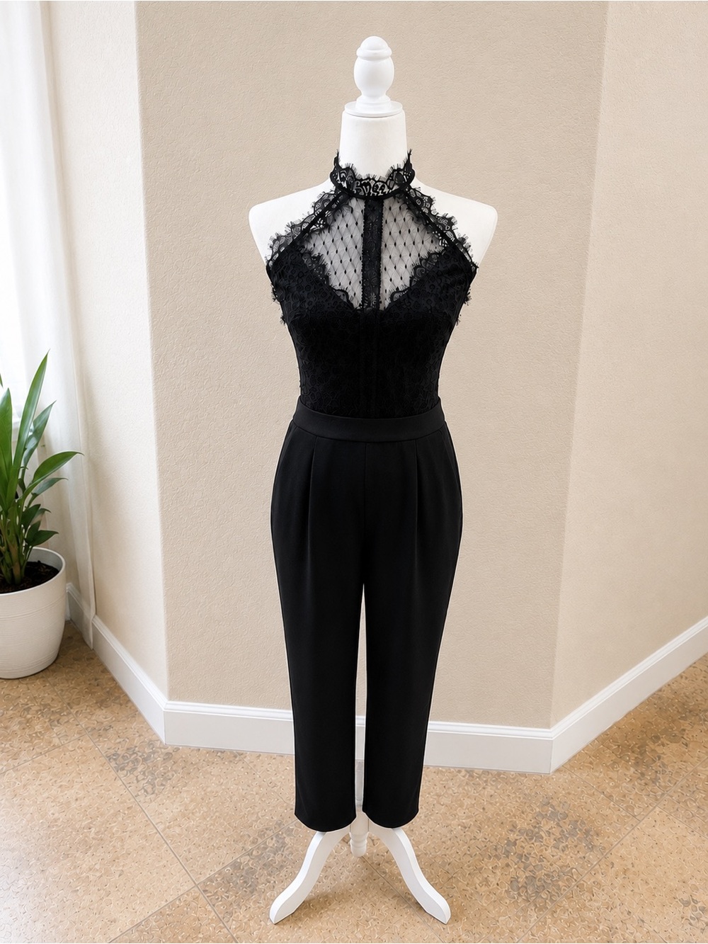 Express Black Lace Halter Jumpsuit Size Small